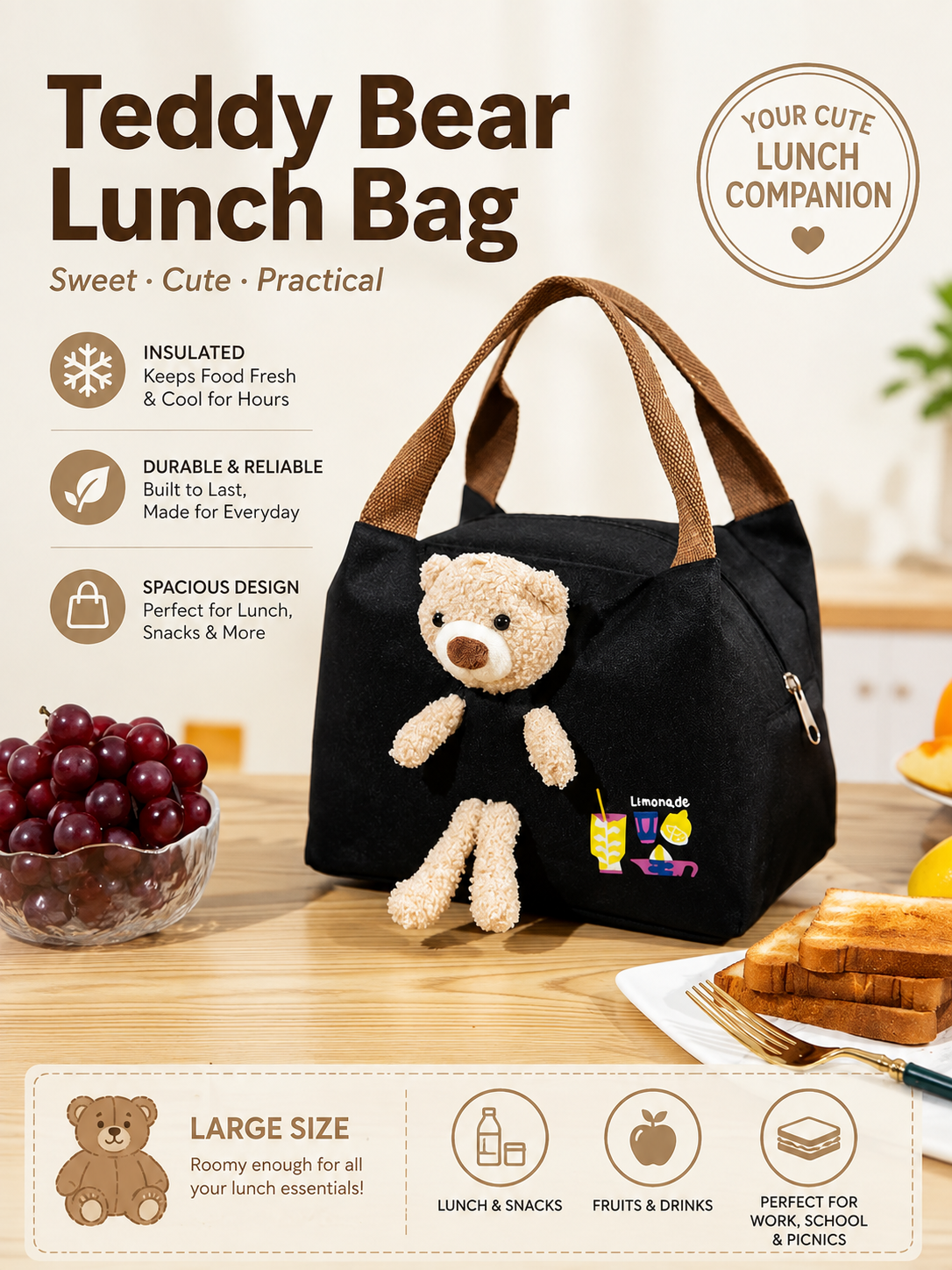 Bear Insulated Lunch Bag